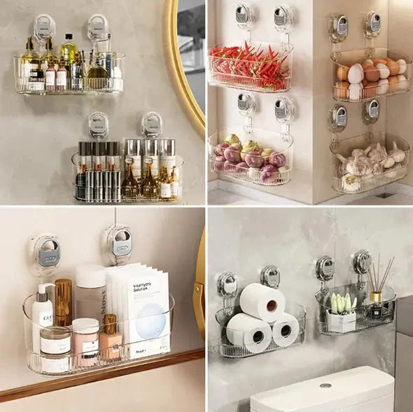 Bathroom Storage Organizer Suction Cup Mount Water-Resistant ABS