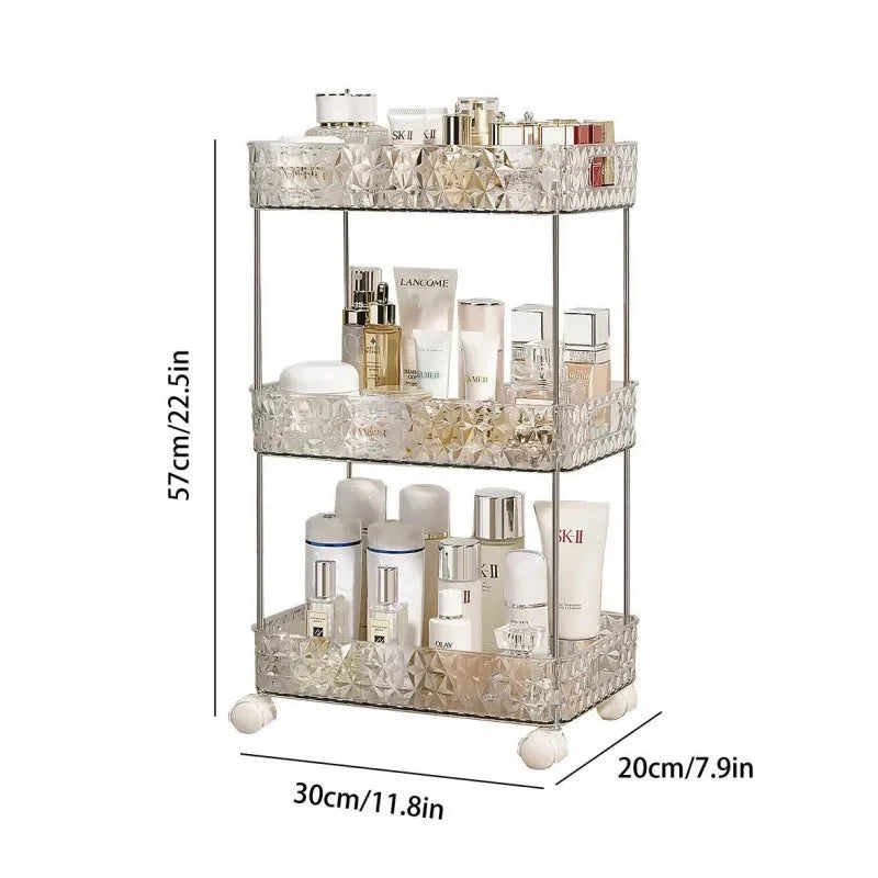 Bathroom Storage Rack Acrylic Rolling Slim Space-Saving Design