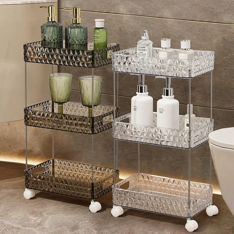 Bathroom Storage Rack Acrylic Rolling Slim Space-Saving Design