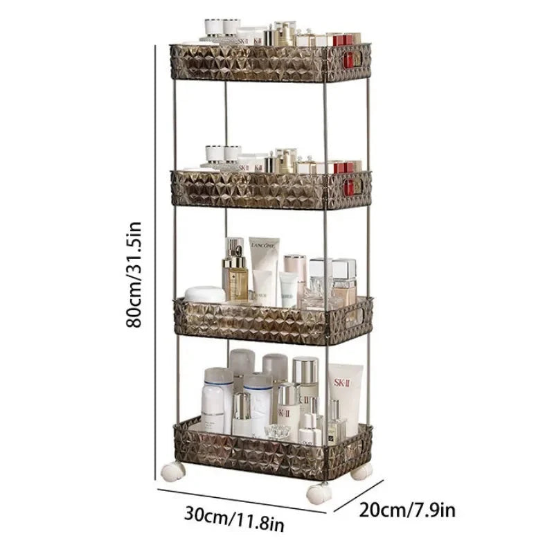 Bathroom Storage Rack Acrylic Rolling Slim Space-Saving Design