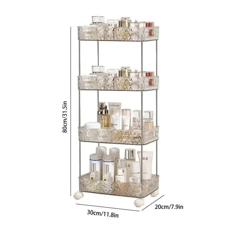 Bathroom Storage Rack Acrylic Rolling Slim Space-Saving Design
