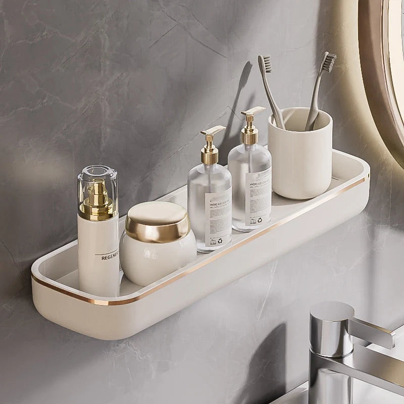 Bathroom Storage Shelf No-Drill Mount With Drainage Holes