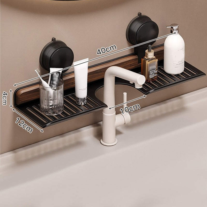 Bathroom Suction Cup Shelf Walnut Top No Drilling