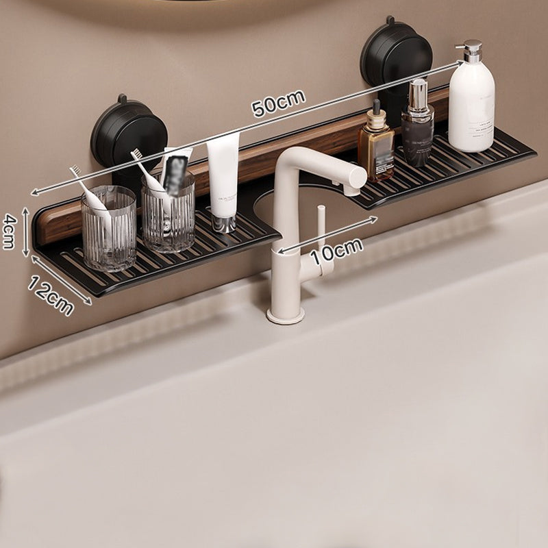 Bathroom Suction Cup Shelf Walnut Top No Drilling