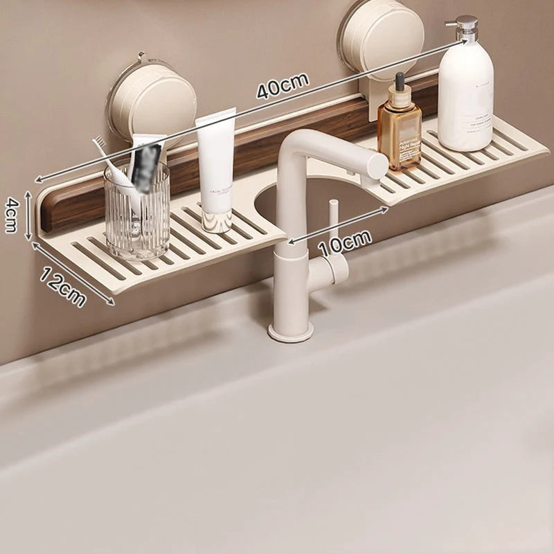 Bathroom Suction Cup Shelf Walnut Top No Drilling