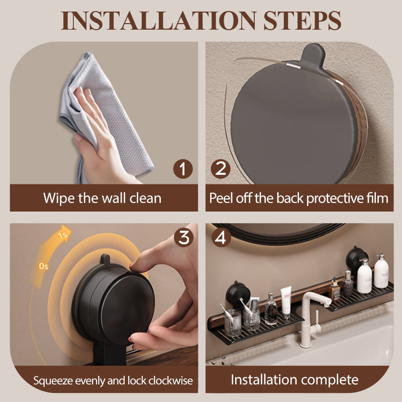 Bathroom Suction Cup Shelf Walnut Top No Drilling