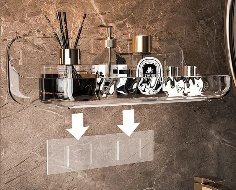 Bathroom Wall Shelf Clear Acrylic Drill-Free Adhesive Mounting