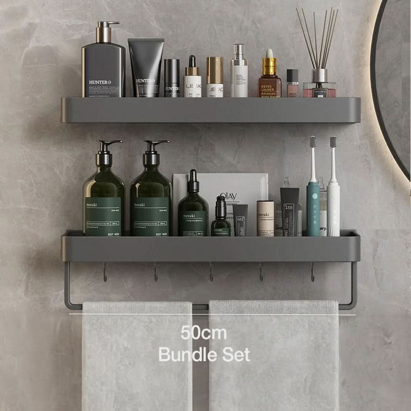Bathroom Wall Shelf Drill-Free Water-Resistant Towel Holder Option