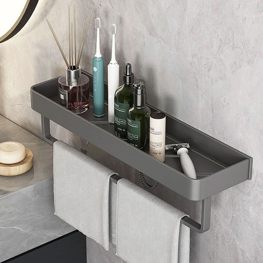 Bathroom Wall Shelf Drill-Free Water-Resistant Towel Holder Option