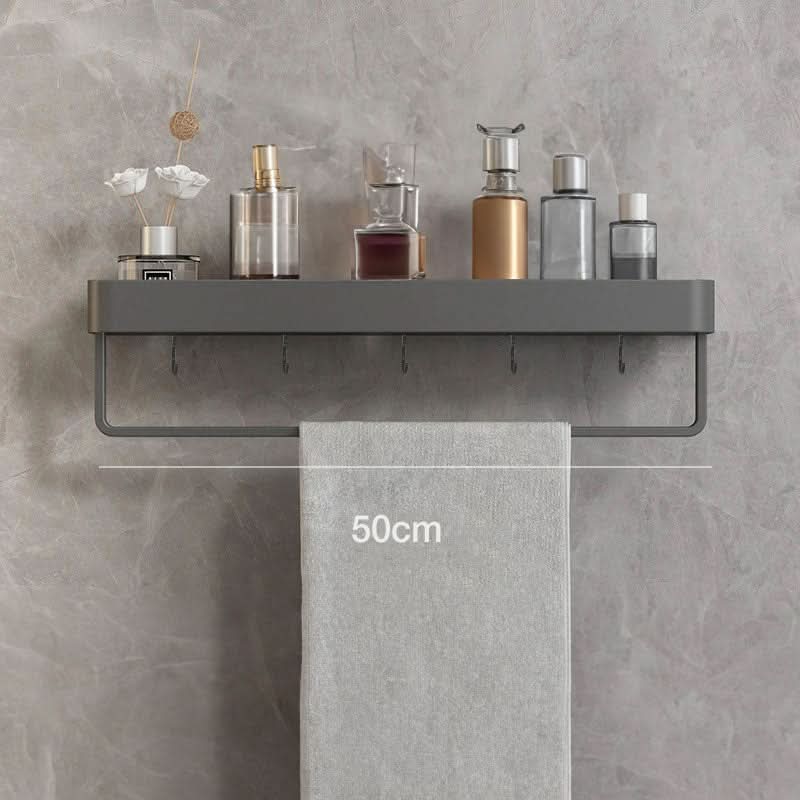 Bathroom Wall Shelf Drill-Free Water-Resistant Towel Holder Option