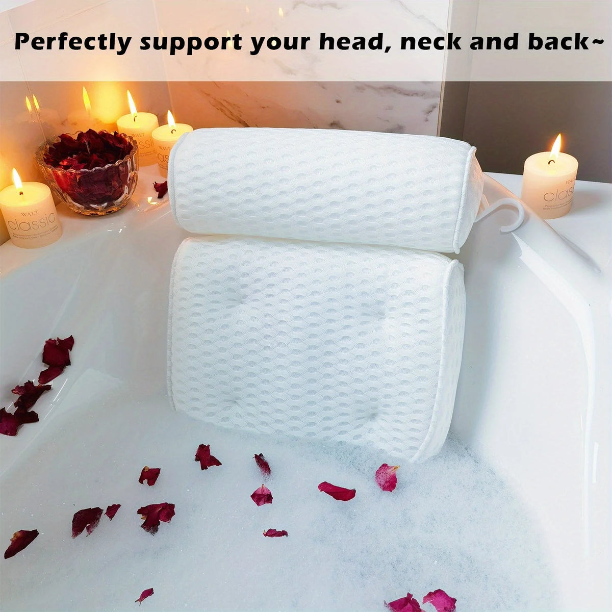 Bathtub Pillow Extra-Thick Foam Six Suction Cups