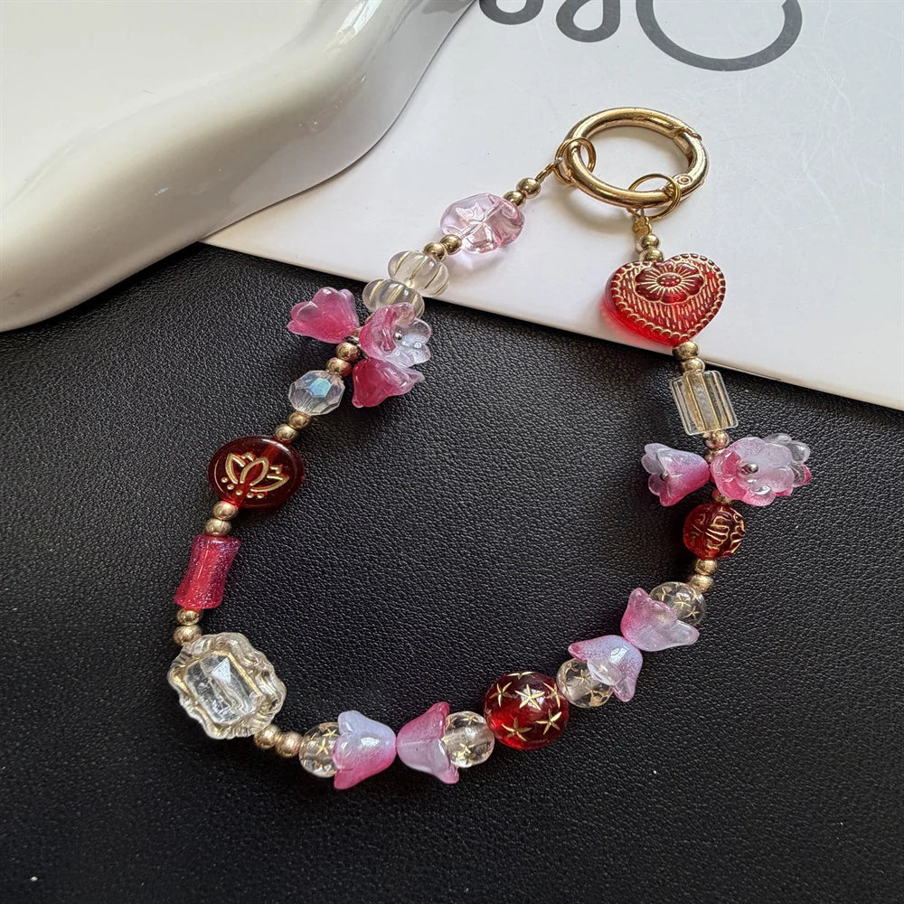Beaded Keychain Floral & Heart Charms