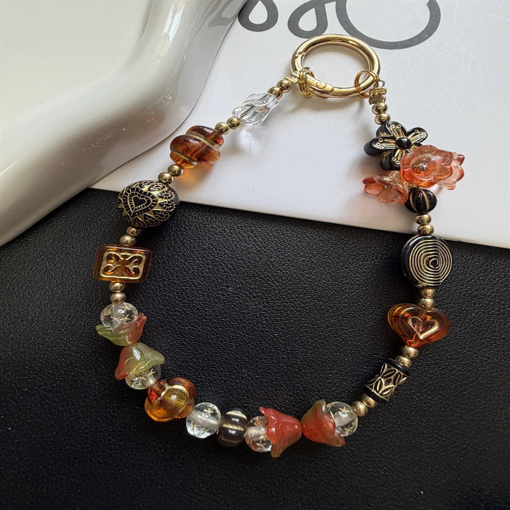 Beaded Keychain Floral & Heart Charms