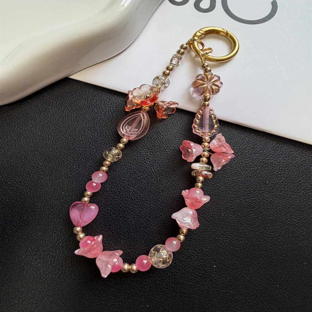 Beaded Keychain Floral & Heart Charms