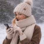 Beanie Scarf & Gloves Set Knitted Touchscreen-Compatible