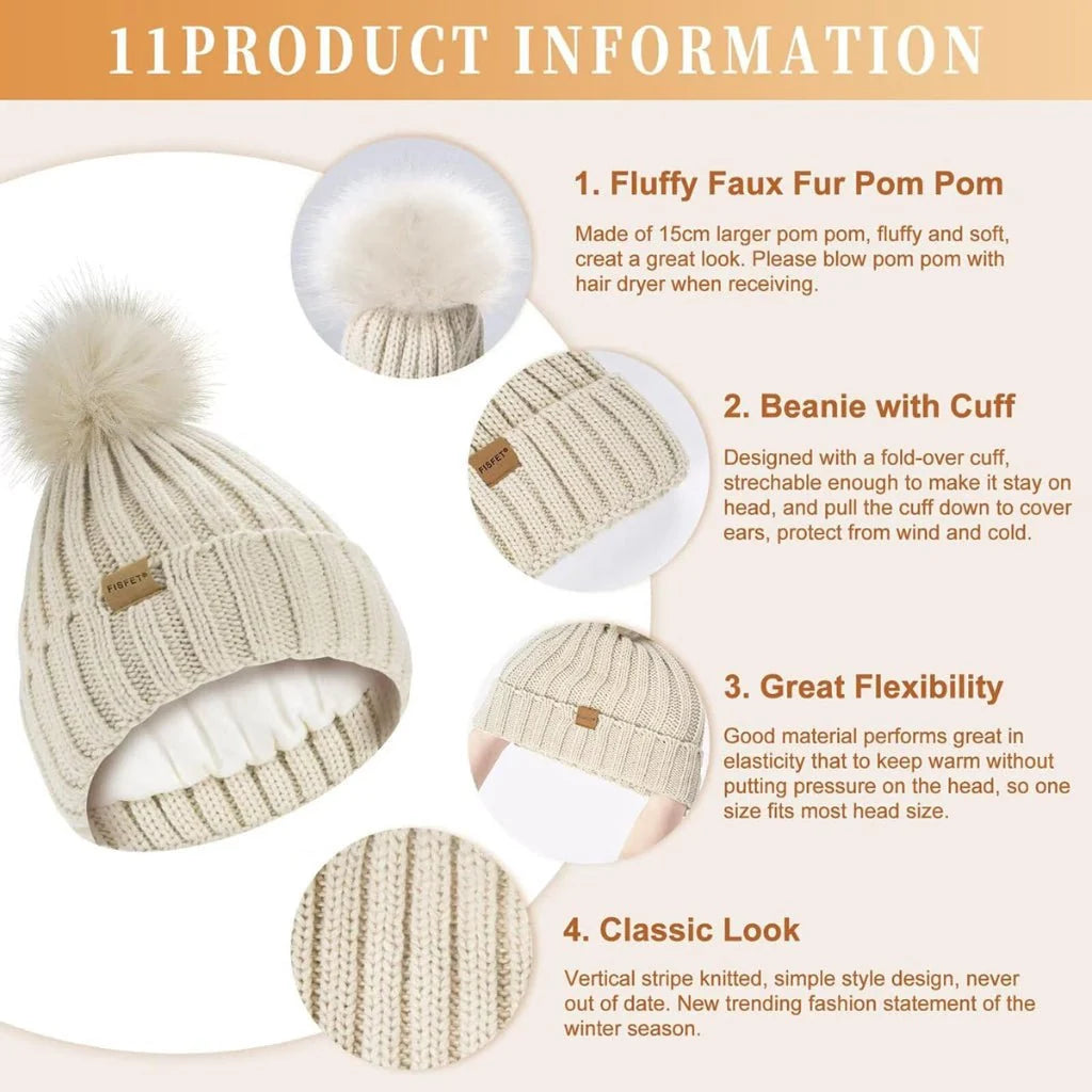 Beanie Scarf & Gloves Set Knitted Touchscreen-Compatible
