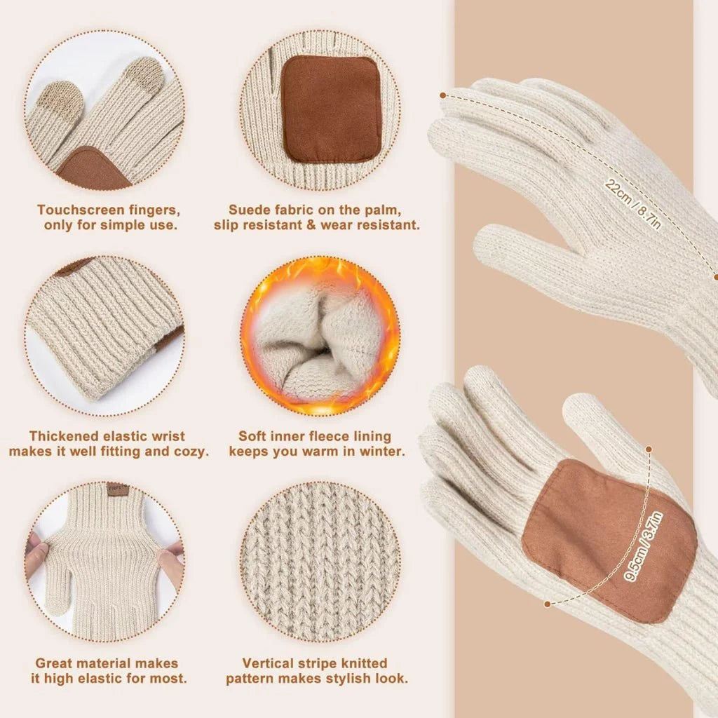Beanie Scarf & Gloves Set Knitted Touchscreen-Compatible