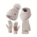 Beanie Scarf & Gloves Set Knitted Touchscreen-Compatible