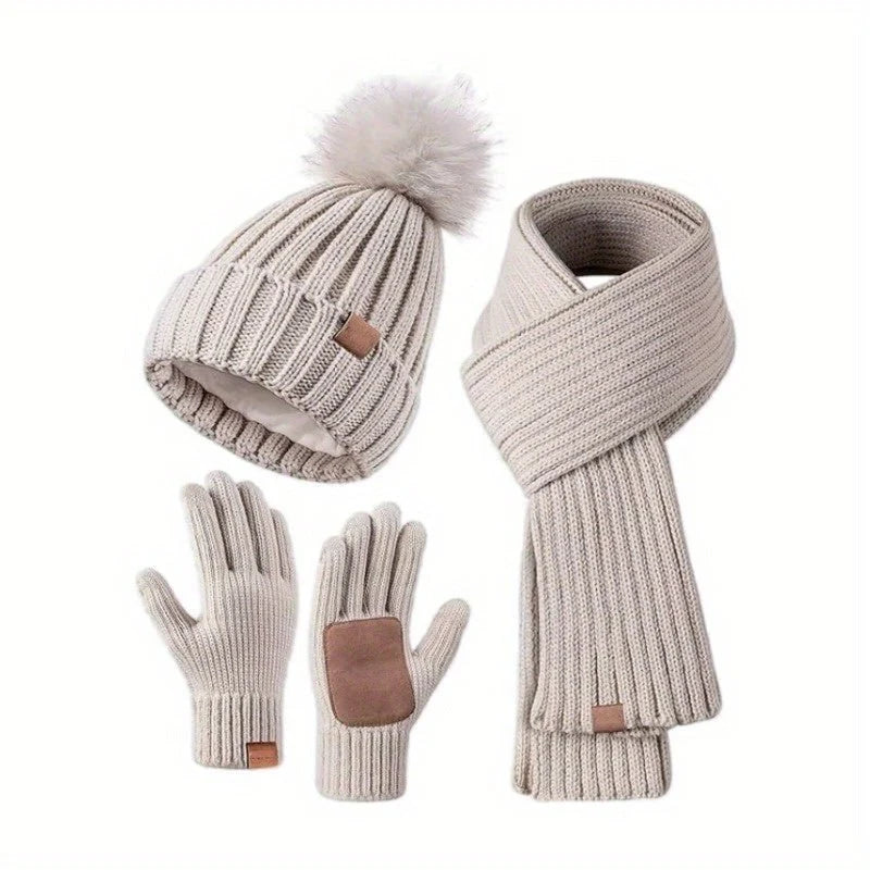 Beanie Scarf & Gloves Set Knitted Touchscreen-Compatible