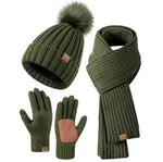 Beanie Scarf & Gloves Set Knitted Touchscreen-Compatible