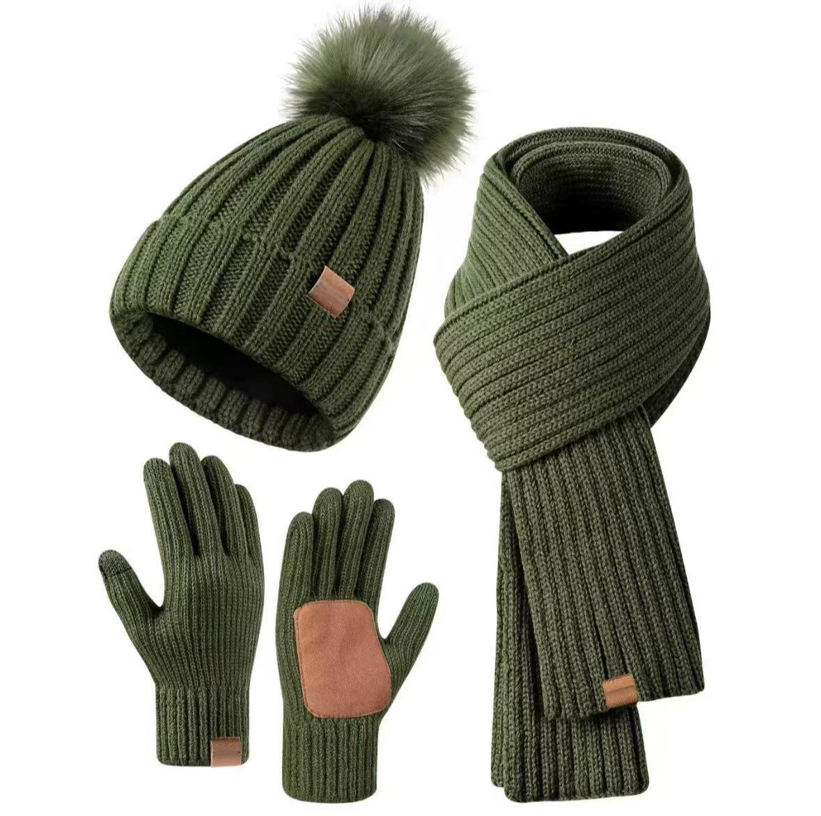 Beanie Scarf & Gloves Set Knitted Touchscreen-Compatible