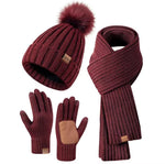 Beanie Scarf & Gloves Set Knitted Touchscreen-Compatible