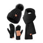 Beanie Scarf & Gloves Set Knitted Touchscreen-Compatible