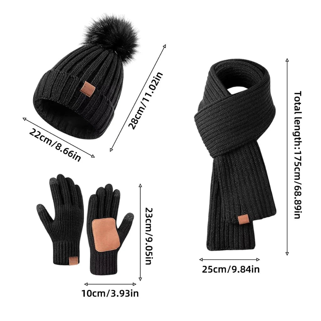 Beanie Scarf & Gloves Set Knitted Touchscreen-Compatible
