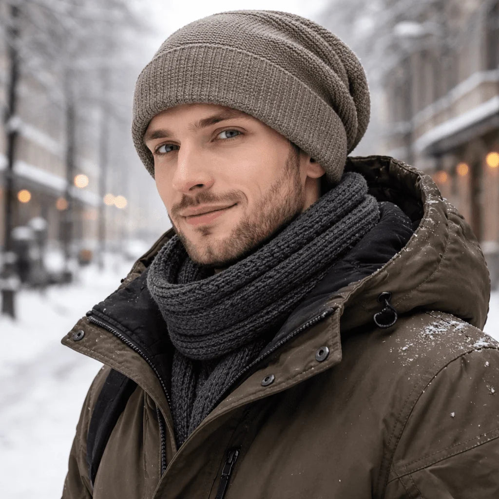 Beanie Slouchy Knit Fleece Lined Relaxed Fit