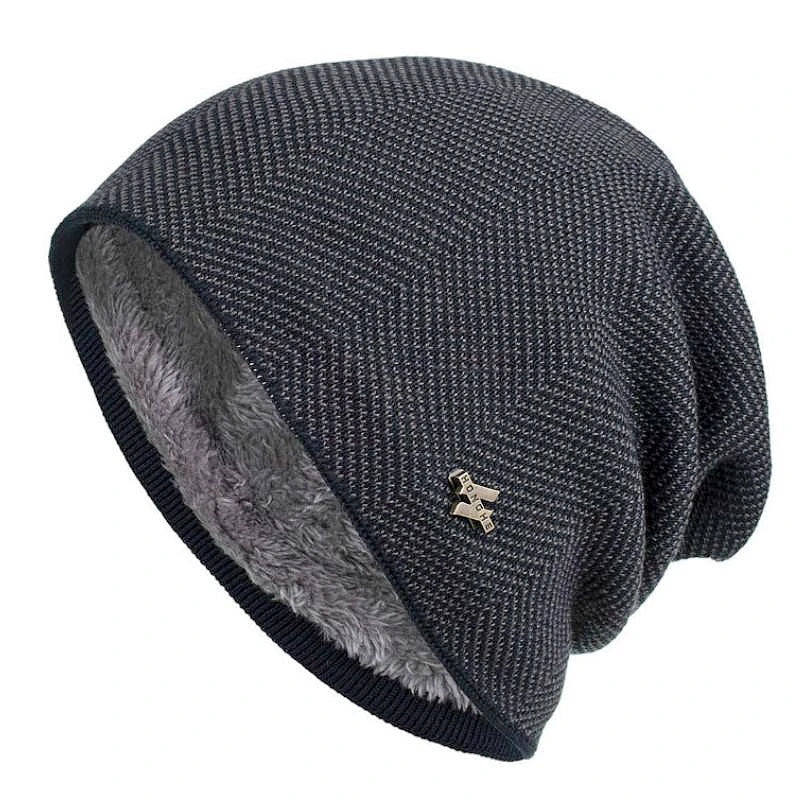 Beanie Textured Knit Fleece Lined Slouch Fit