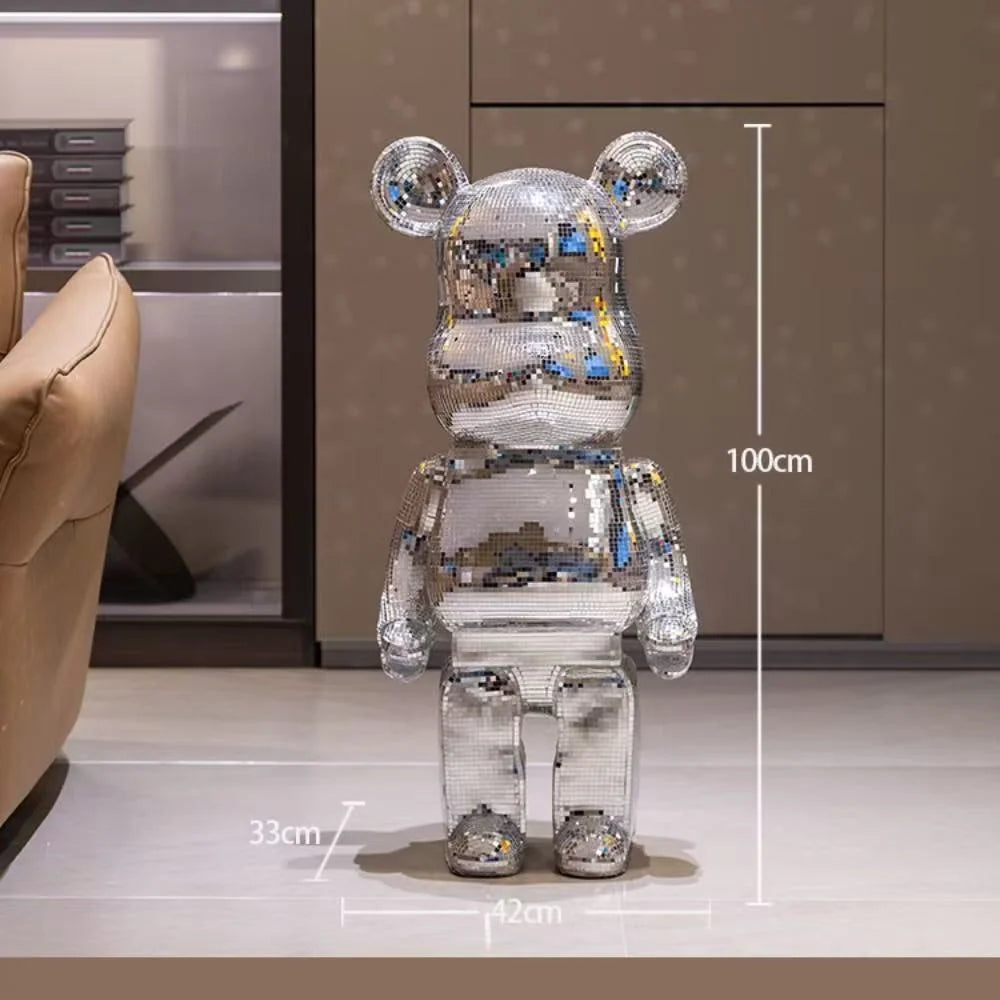 Bear Sculpture Mirrored Finish 31.5-Inch Tall Decorative Accent