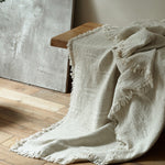 Bed Frame Solid Wood Slatted Headboard Linen-Look Bedding