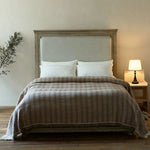 Bed Frame Solid Wood Slatted Headboard Linen-Look Bedding