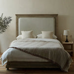Bed Frame Solid Wood Slatted Headboard Linen-Look Bedding