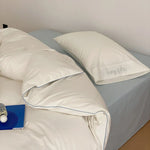 Bed Linen Set Cotton Satin Breathable Contrasting Piping