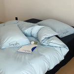 Bed Linen Set Cotton Satin Breathable Contrasting Piping