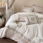 Bed Linen Set Cotton Satin Embroidered Lace 4-Piece
