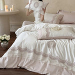 Bed Linen Set Cotton Satin Embroidered Lace 4-Piece