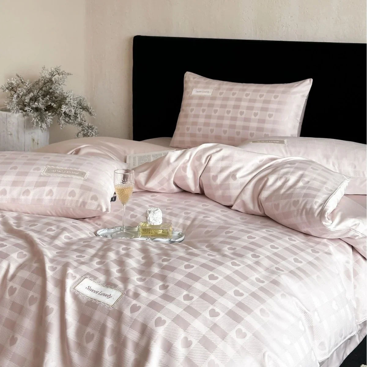 Bed Linen Set Cotton Satin Four-Piece Hidden Button Placket
