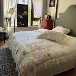 Bed Linen Set Cotton Satin Watercolor Botanical Ruffles