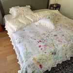 Bed Linen Set Cotton Satin Watercolor Botanical Ruffles