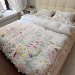 Bed Linen Set Cotton Satin Watercolor Botanical Ruffles