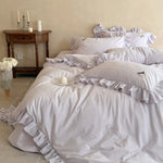 Bed Linen Set Fine Stripe Ruffle Cotton Blend