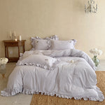 Bed Linen Set Fine Stripe Ruffle Cotton Blend