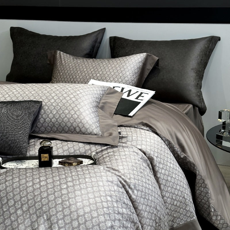 Bed Linen Set Reversible Jacquard Cotton Satin 4-Piece