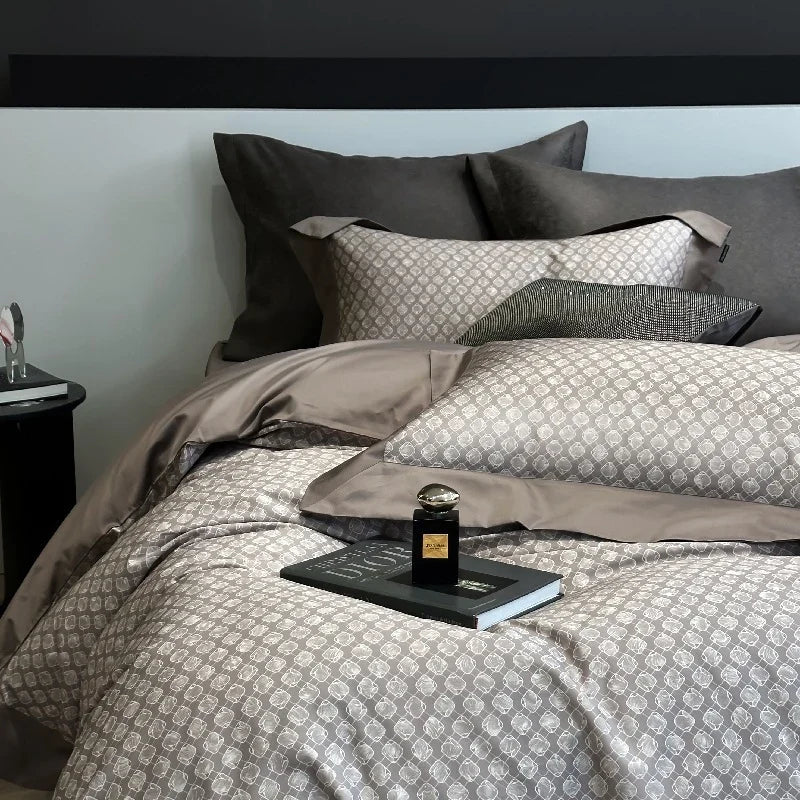 Bed Linen Set Reversible Jacquard Cotton Satin 4-Piece