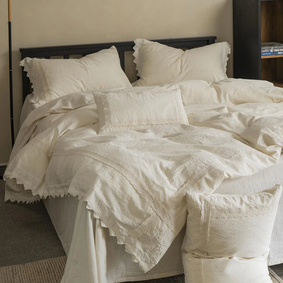Bed Linen Set Washed Linen Lace Embroidery 4-Piece