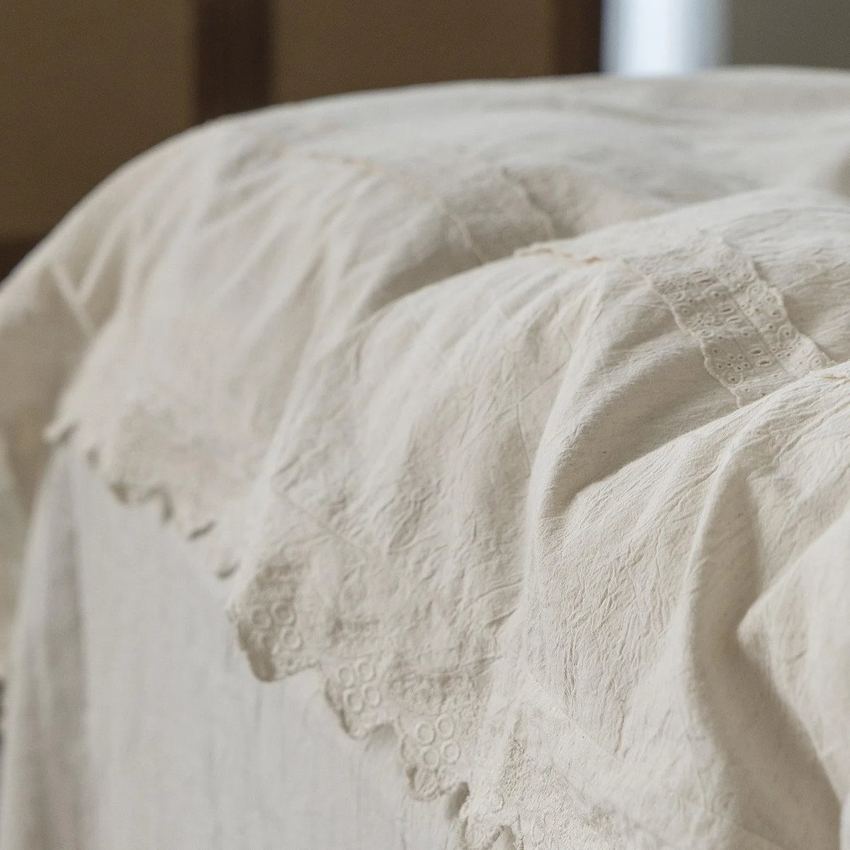 Bed Linen Set Washed Linen Lace Embroidery 4-Piece