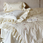 Bed Set Breathable Cotton-Linen Embroidered Ruffled Skirt