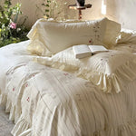 Bed Set Breathable Cotton-Linen Embroidered Ruffled Skirt